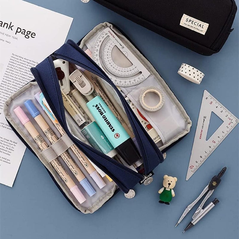 woobles Pencil Cases, Large Capacity Pencil Pouch with Compartments, Portable Pen Organizer, Makeup Bag for School Stationary Office(Black) - Image 3